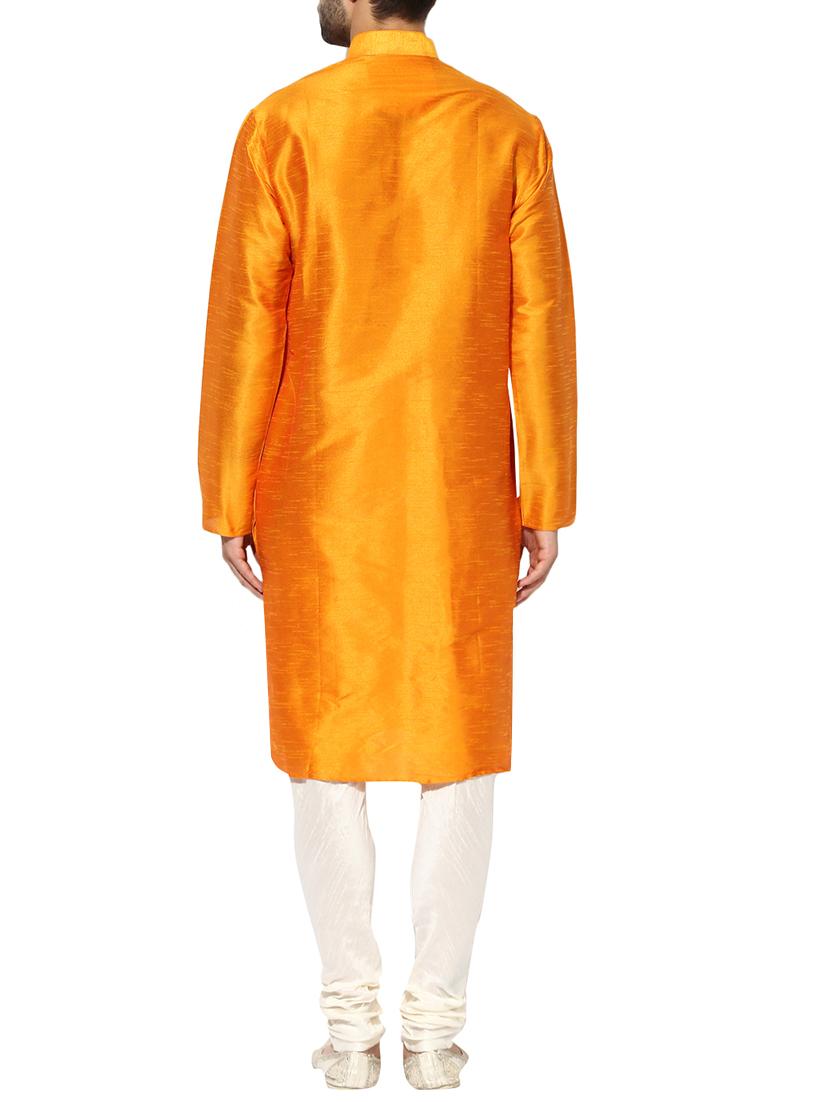 yellow dupion long kurta - 14424894 - Zoom Image - 3