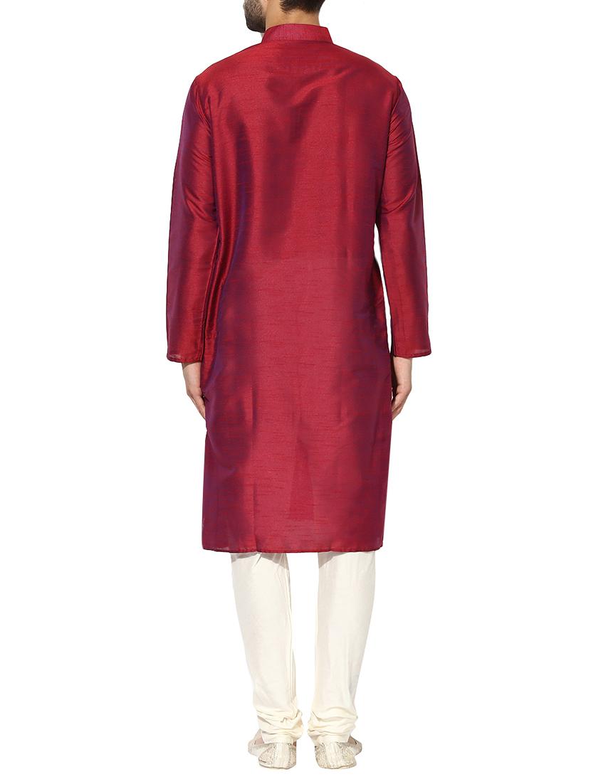 red dupion long kurta - 14424895 - Zoom Image - 3
