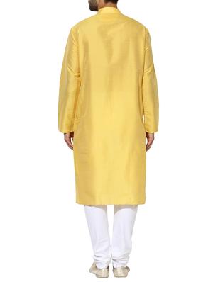 yellow dupion long kurta - 14424897 - Standard Image - 3