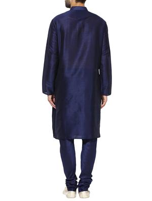 dark blue dupion long kurta - 14424898 - Standard Image - 3