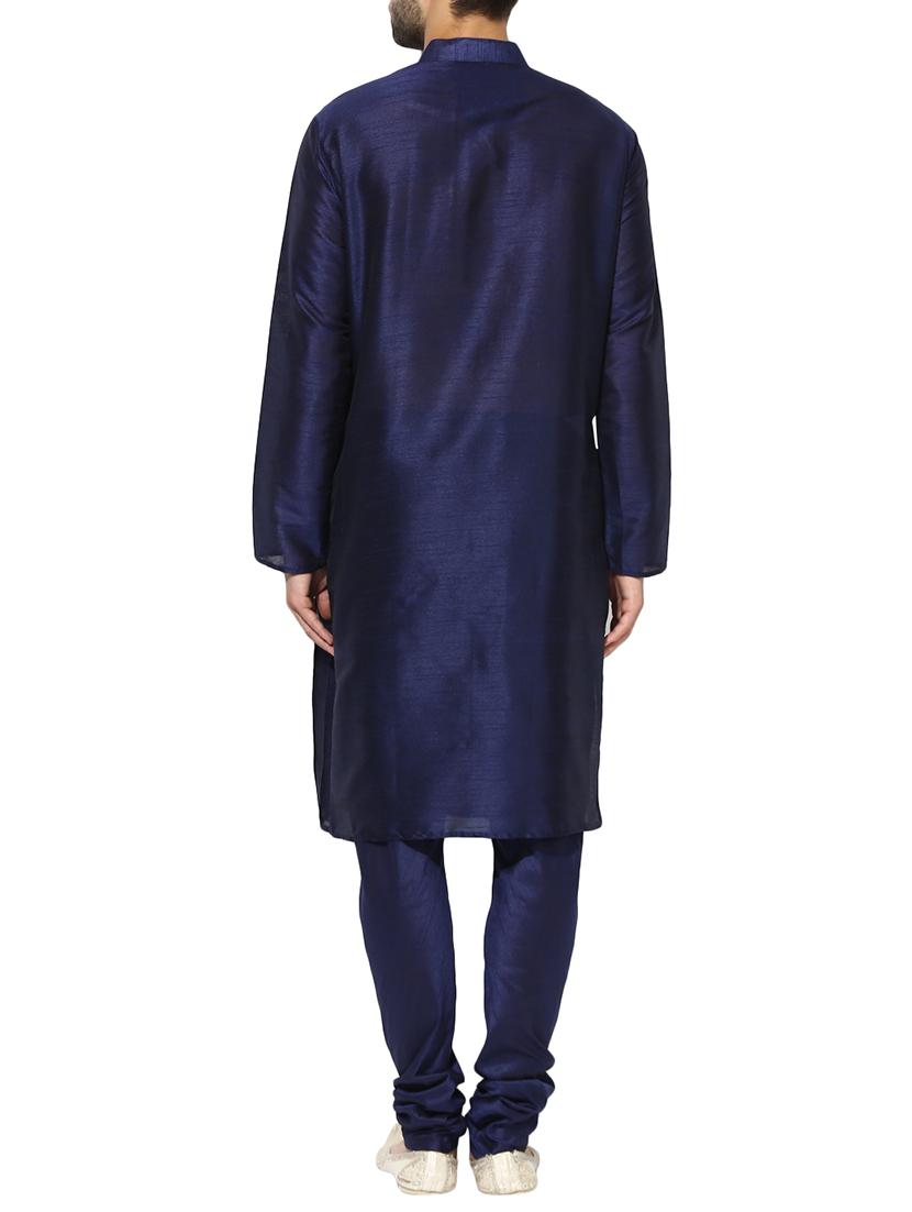 dark blue dupion long kurta - 14424898 - Zoom Image - 3