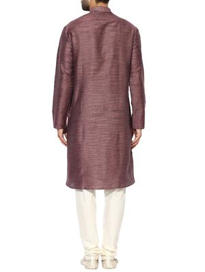 purple silk blend long kurta - 14424901 - Standard Image - 3