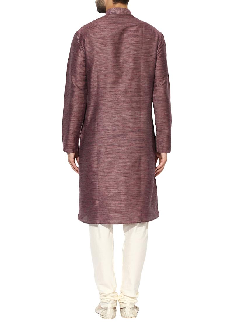 purple silk blend long kurta - 14424901 - Zoom Image - 3