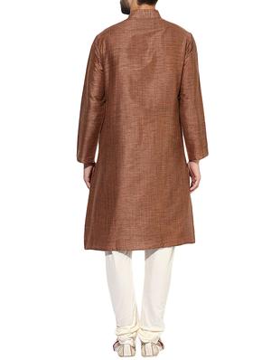 brown silk blend long kurta - 14424902 - Standard Image - 3