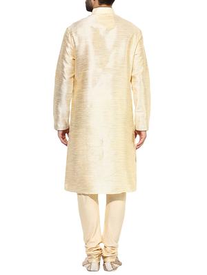 beige silk blend long kurta - 14424906 - Standard Image - 3