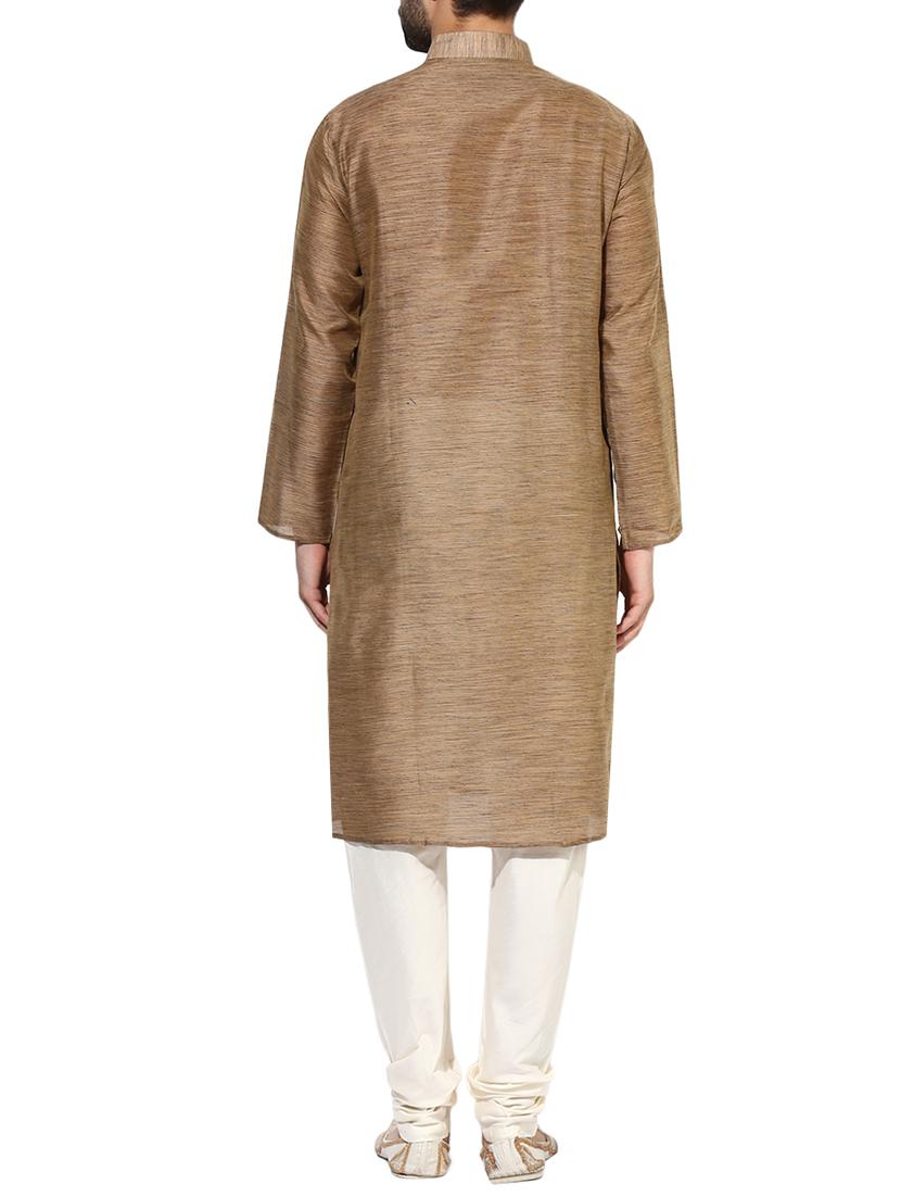 brown silk blend long kurta - 14424909 - Zoom Image - 3