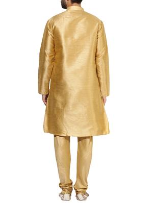 gold silk blend long kurta - 14424911 - Standard Image - 3