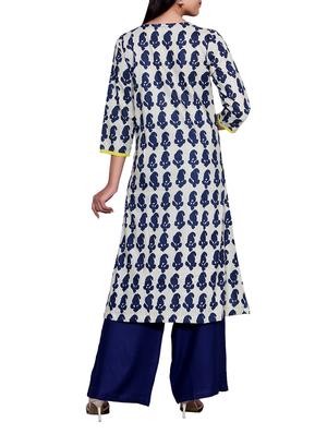 blue cotton high-low kurta - 14427130 - Standard Image - 3