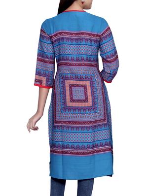 blue crepe straight kurta - 14427147 - Standard Image - 3