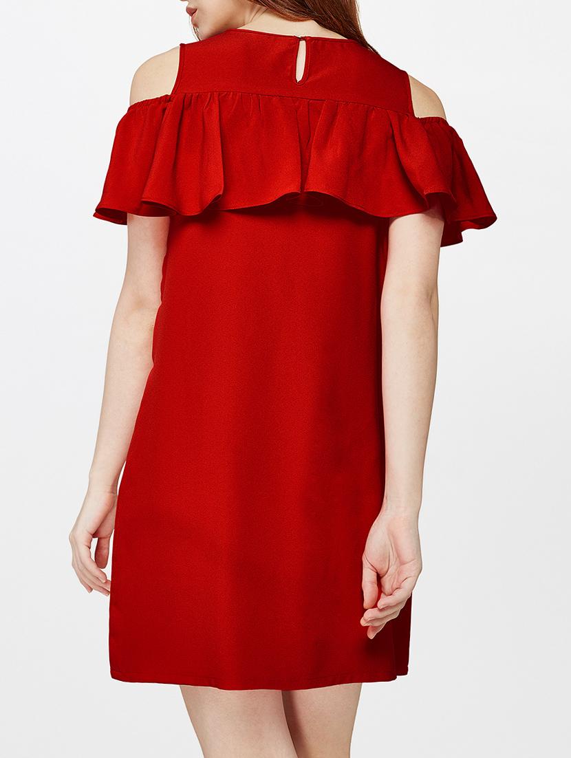 solid red ruffle dress - 14427744 - Zoom Image - 3