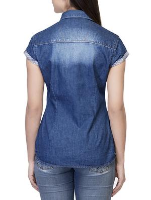blue denim casual shirt - 14431464 - Standard Image - 3