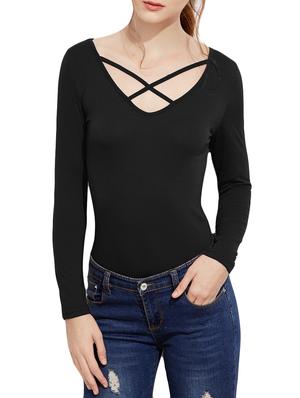 double criss-cross solid bodysuit - 14432379 - Standard Image - 3