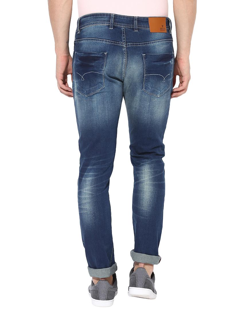 blue cotton blend washed jeans - 14433193 - Zoom Image - 3