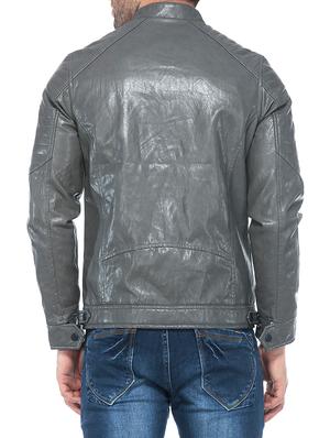 grey faux leather biker jacket - 14435419 - Standard Image - 3