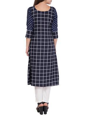 blue crepe kurta pant set - 14437687 - Standard Image - 3