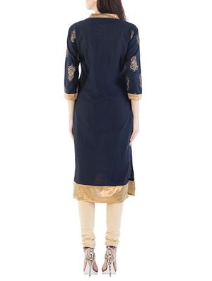 blue cotton straight kurta - 14438514 - Standard Image - 3