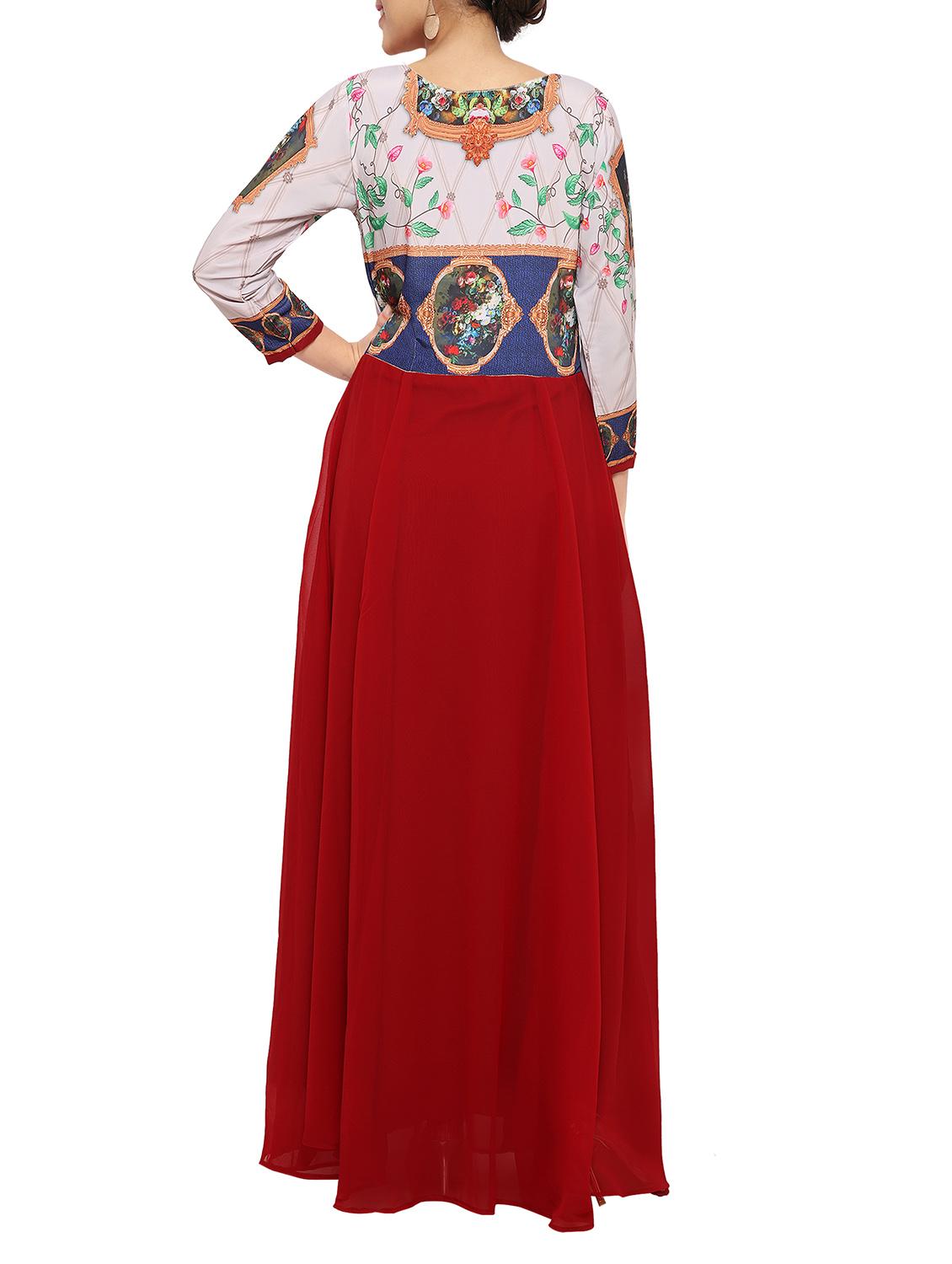 red georgette fit & flare gown - 14454227 - Zoom Image - 3