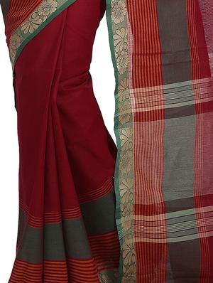 red cotton chettinad saree - 14457997 - Standard Image - 3