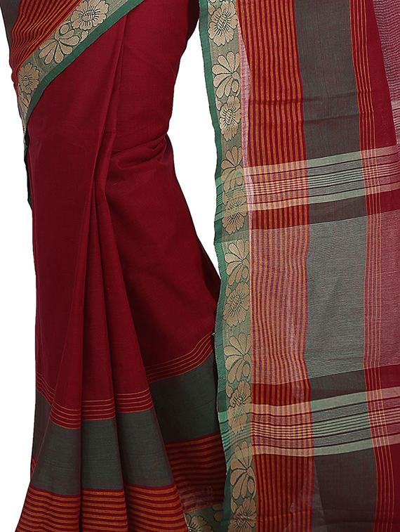 red cotton chettinad saree - 14457997 - Zoom Image - 3