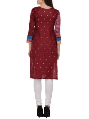 maroon cotton kurta - 14459378 - Standard Image - 3