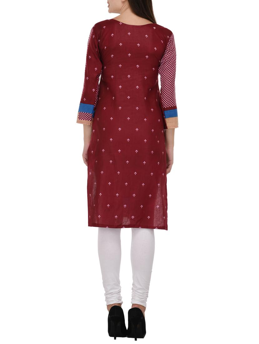 maroon cotton kurta - 14459378 - Zoom Image - 3