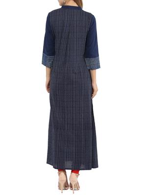 blue cotton a-line kurta - 14461251 - Standard Image - 3