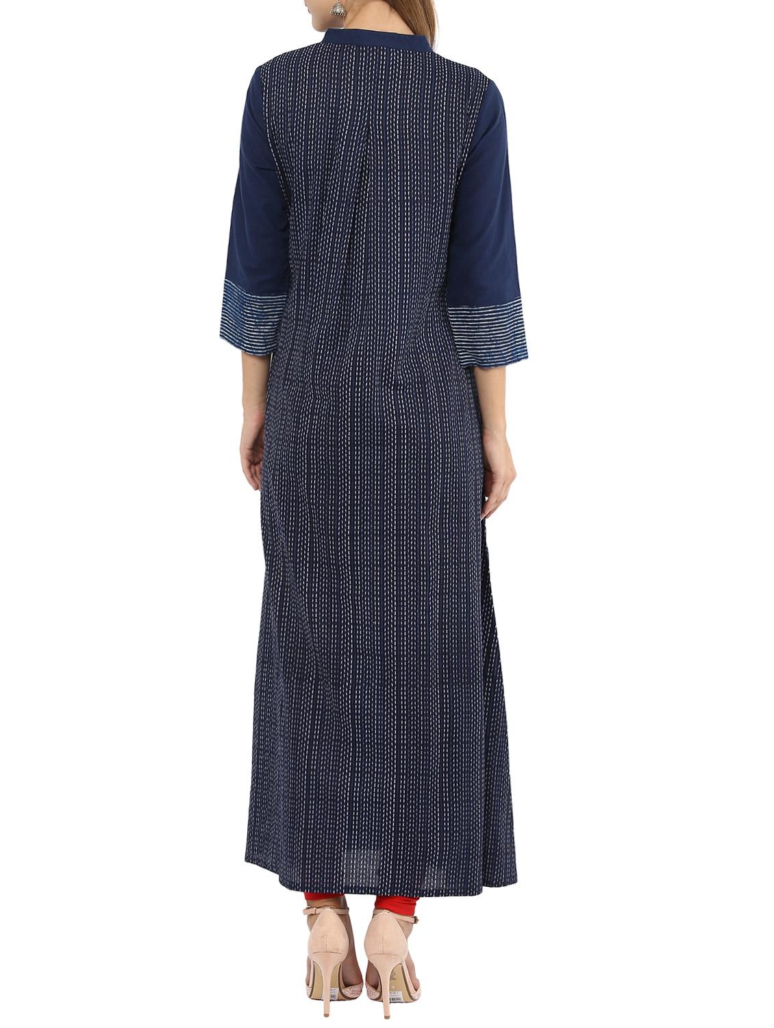 blue cotton a-line kurta - 14461251 - Zoom Image - 3