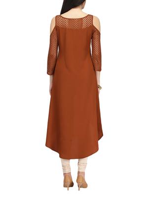 brown crepe highlow kurta - 14461846 - Standard Image - 3