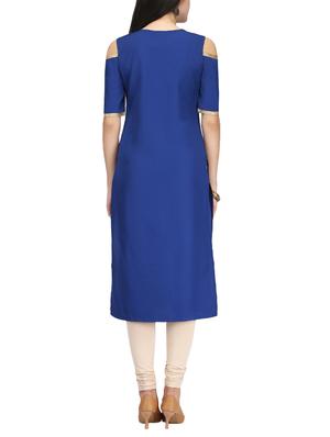 blue crepe straight solid kurta - 14461873 - Standard Image - 3