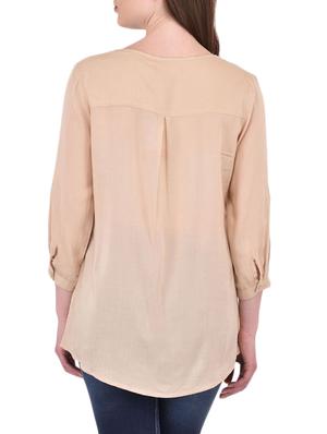 Beige cotton embroidered tunic - 14464344 - Standard Image - 3