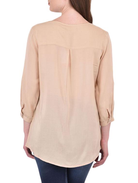 Beige cotton embroidered tunic - 14464344 - Zoom Image - 3