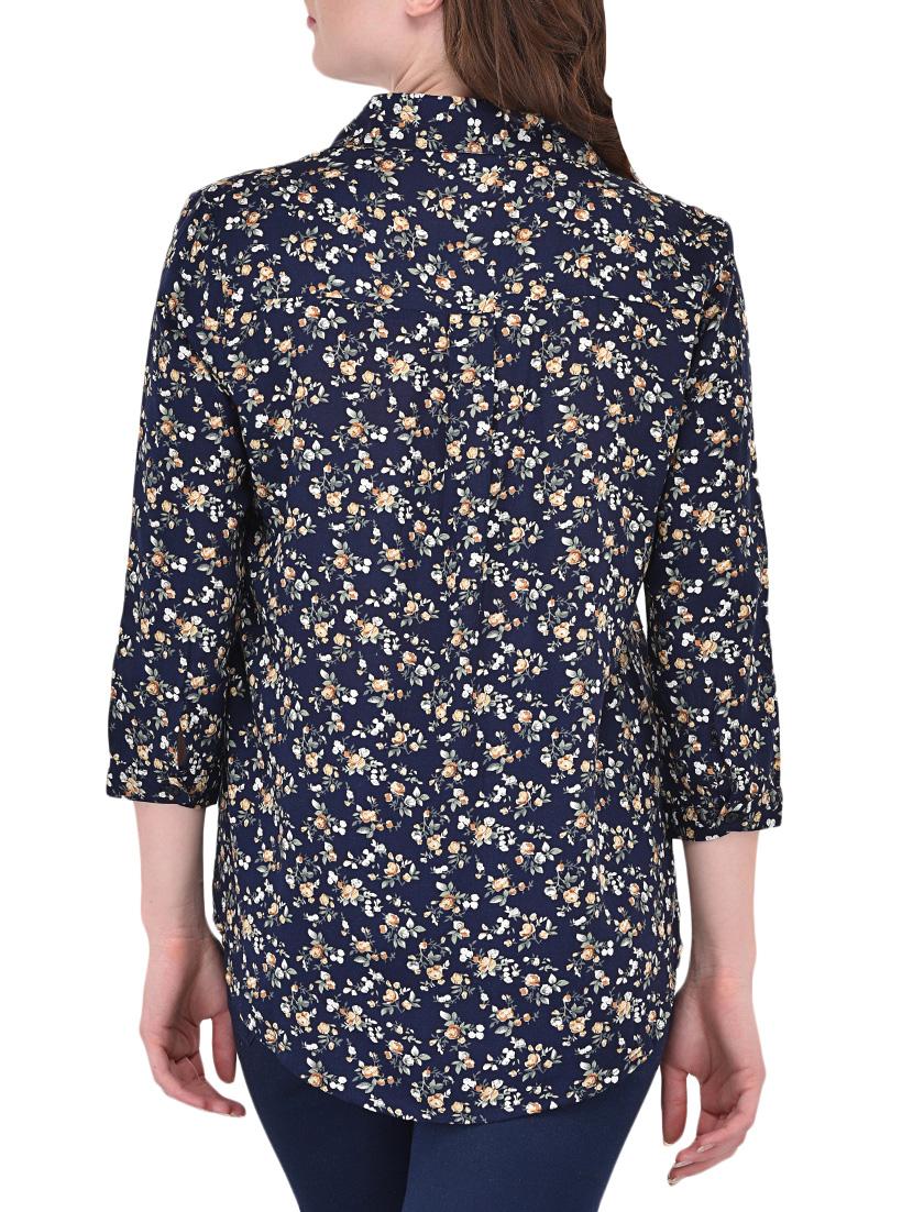 Navy blue printed cotton shirt - 14464357 - Zoom Image - 3