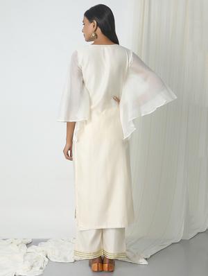 solid chanderi straight kurta - 14465932 - Standard Image - 3