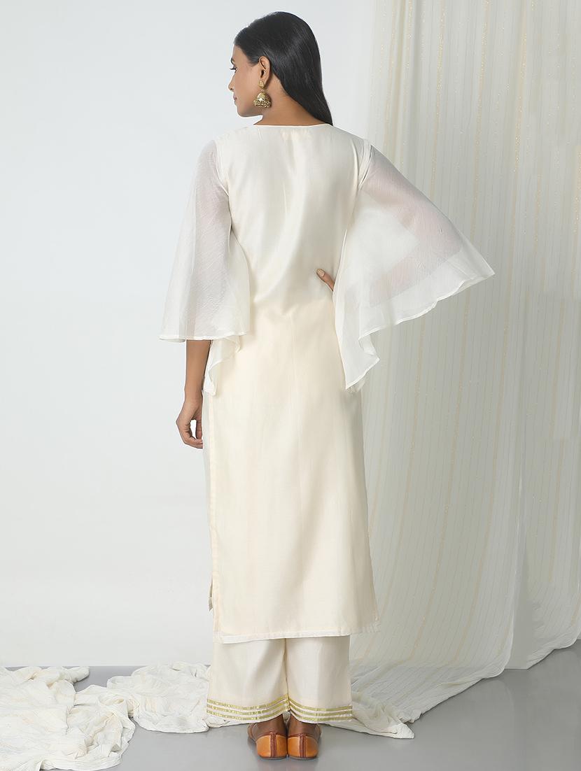 solid chanderi straight kurta - 14465932 - Zoom Image - 3
