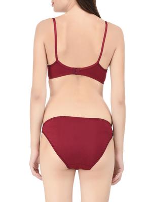 maroon cotton bra and panty set - 14467634 - Standard Image - 3