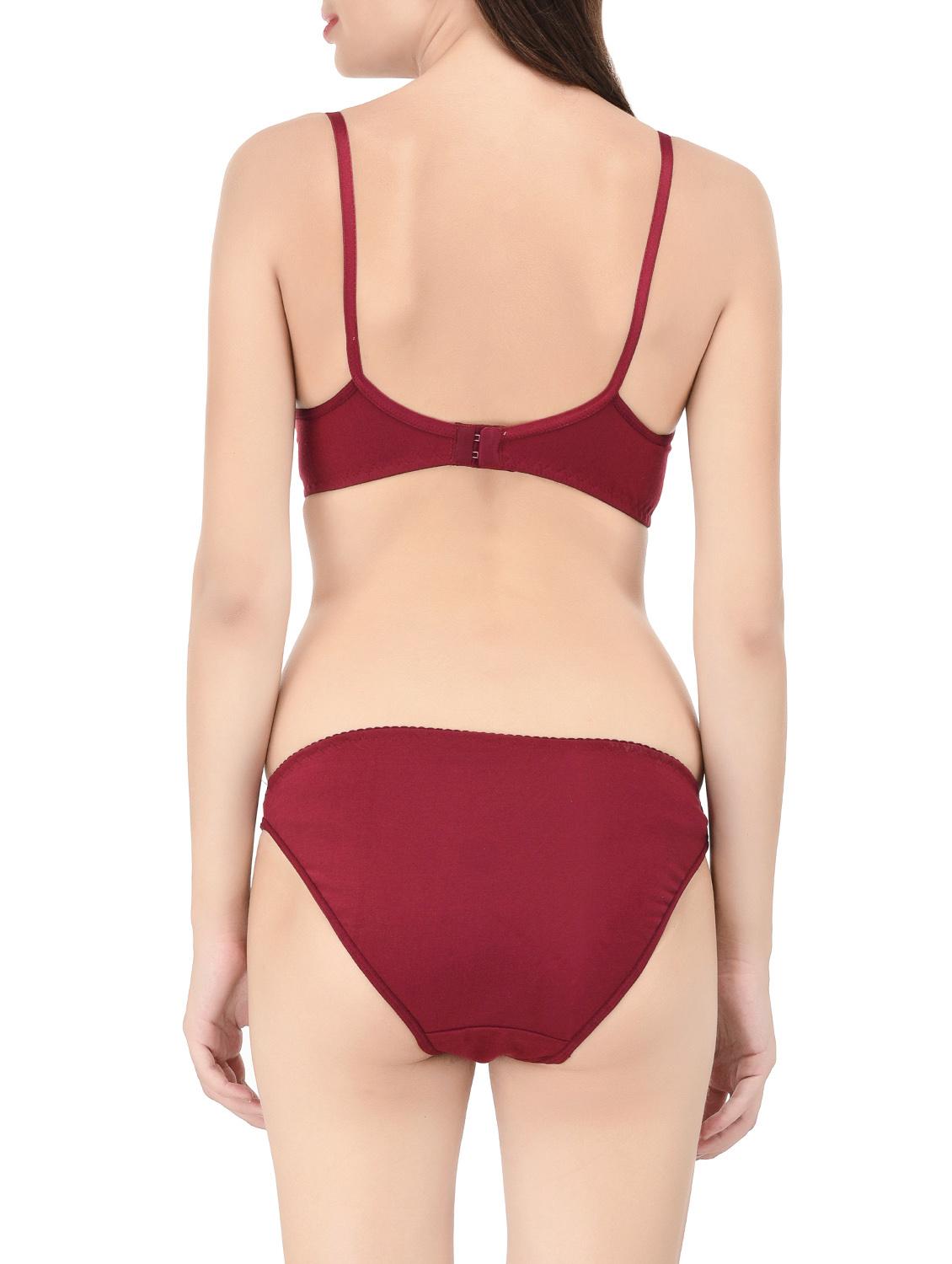 maroon cotton bra and panty set - 14467634 - Zoom Image - 3