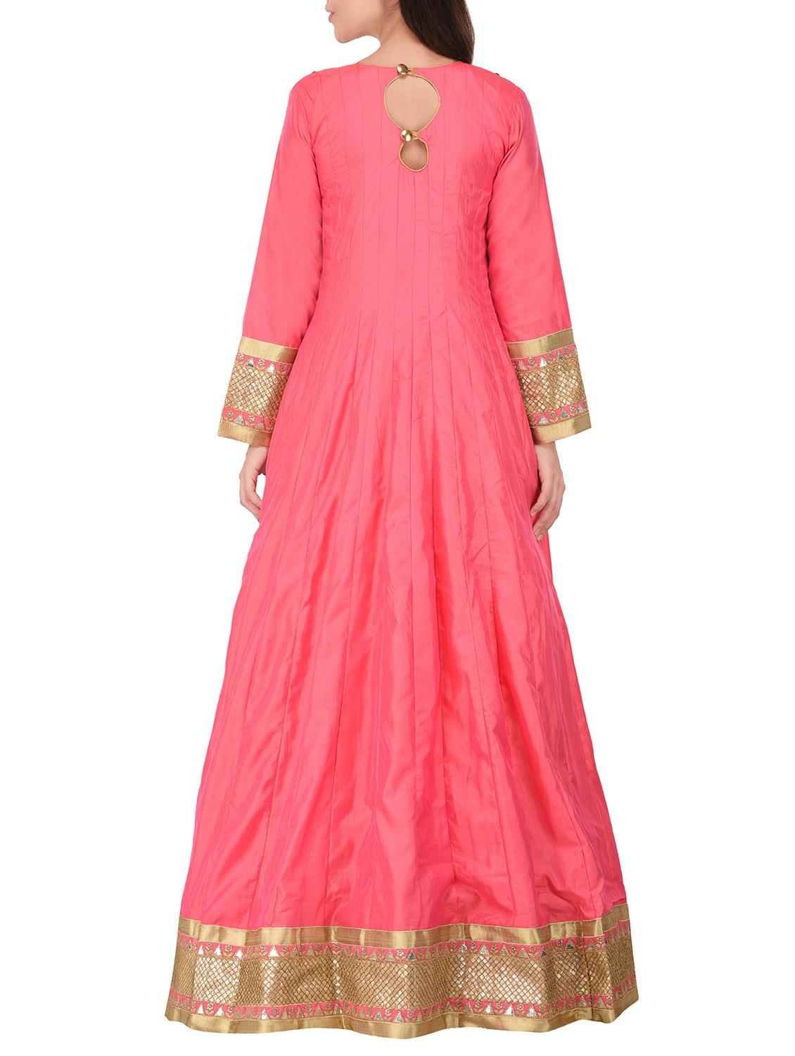 pink silk anarkali kurta - 14469053 - Zoom Image - 3