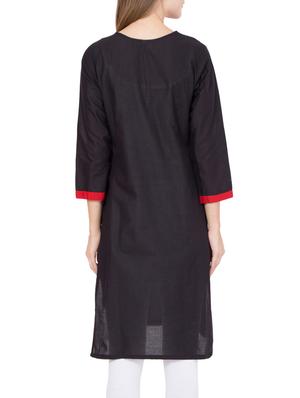 black cotton straight kurta - 14469217 - Standard Image - 3