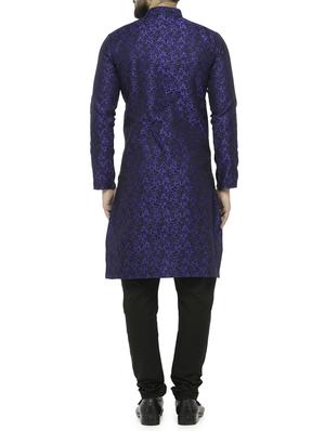royal blue silk blend sherwani set - 14471506 - Standard Image - 3