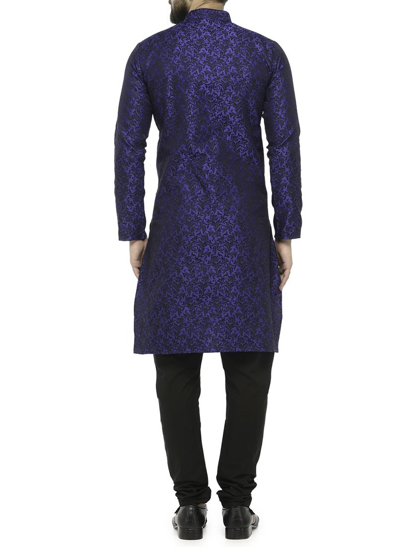royal blue silk blend sherwani set - 14471506 - Zoom Image - 3