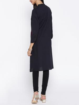 black cotton aline kurta - 14472176 - Standard Image - 3