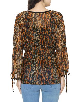 brown chiffon printed top - 14472283 - Standard Image - 3
