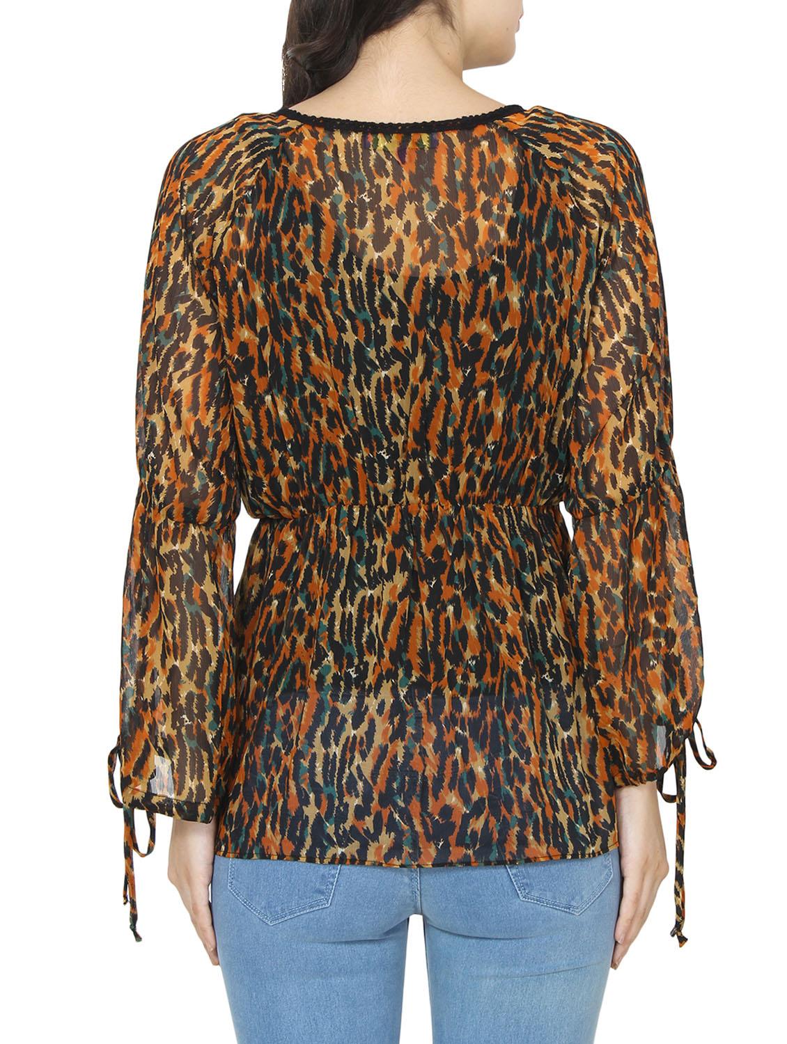 brown chiffon printed top - 14472283 - Zoom Image - 3