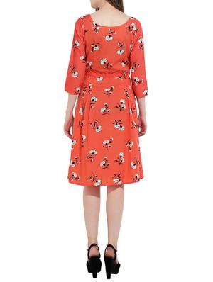 Orange printed a-line dress - 14473031 - Standard Image - 3