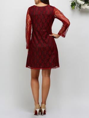 floral mesh scallop neck a-line dress - 14478514 - Standard Image - 3