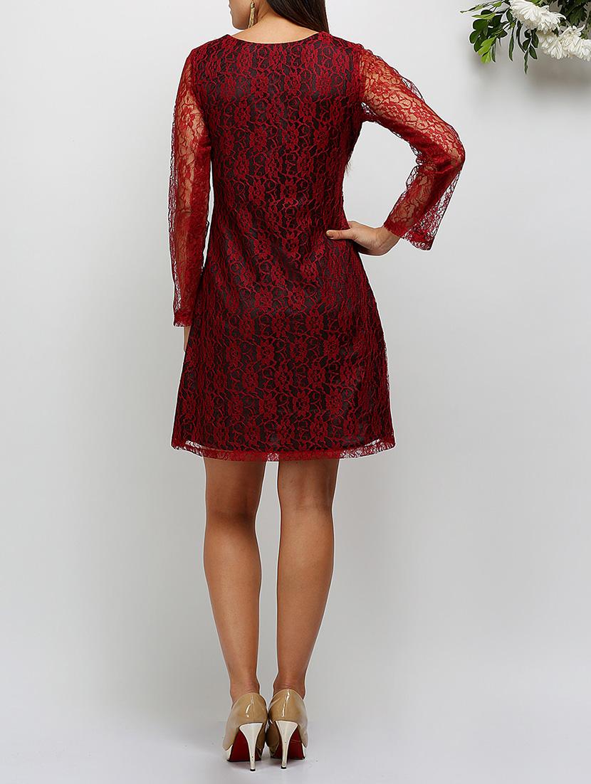 floral mesh scallop neck a-line dress - 14478514 - Zoom Image - 3