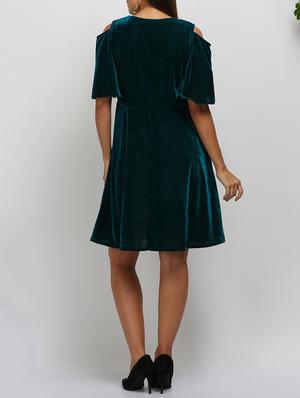 cold shoulder velvet fit & flare dress - 14478529 - Standard Image - 3
