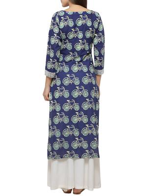 blue cotton straight kurta - 14478904 - Standard Image - 3
