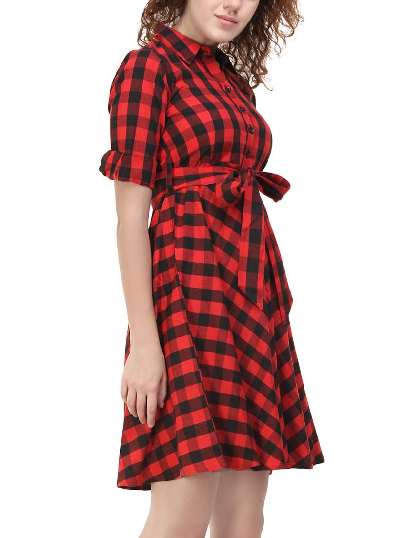 red cotton belted dress - 14478907 - Zoom Image - 3