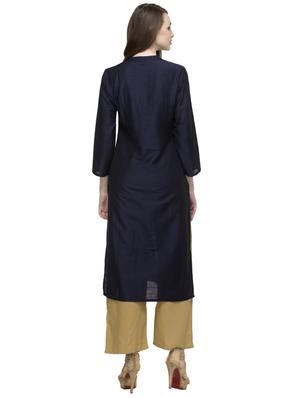 blue silk blend high slit kurta - 14479336 - Standard Image - 3